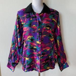 Vintage Women's Reversible Satin Jacket 80's Wild Print Tiger King Disco Sz M/L